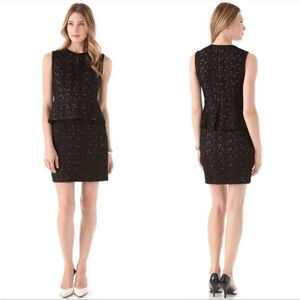 Diane Von Furstenburg DVF Black Delian Crochet Pebble Lace Peplum Dress Size 2